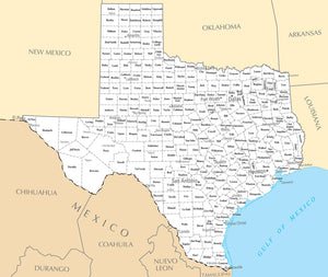 Map of Texas TX - County Map with selected Cities and Towns Framed Push Pin Map
