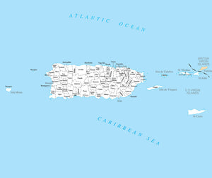 Map of Virgin Islands - County Map with selected Cities and Towns Framed Dry Erase Map