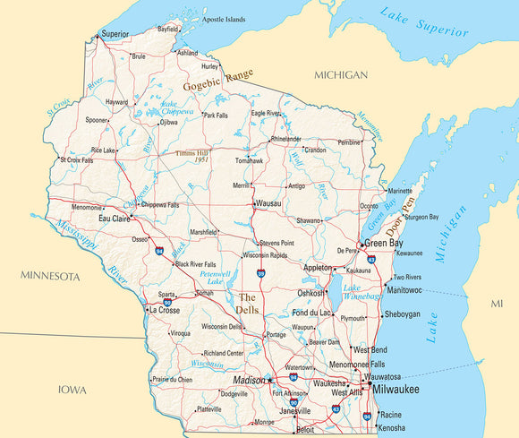 Map of Wisconsin WI - Reference Map