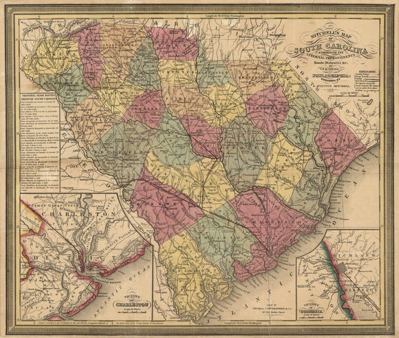 Vintage Map of South Carolina, 1849