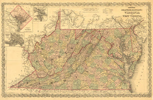 Vintage Map of Delaware, Maryland, Virginia and West Virginia., 1886