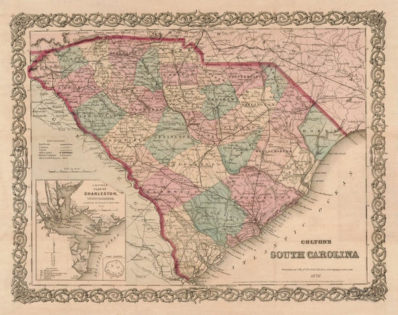Vintage Map of South Carolina, 1876