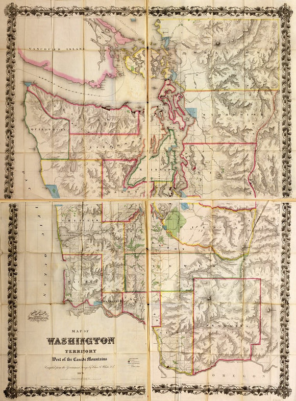 Vintage Map of the Washington Territory : west of the Cascade Mountains, 1870