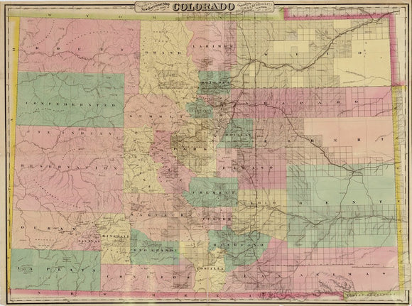 Vintage sectional map of the State of Colorado, 1878