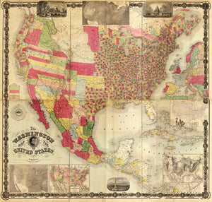 Vintage Washington map of the United States, 1860