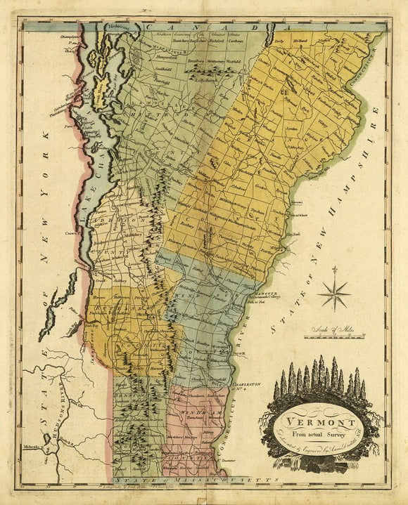 Vintage Map of Vermont, from actual survey, 1814