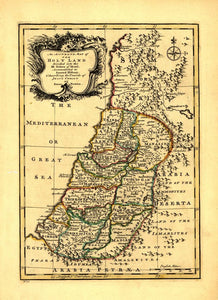 Vintage Map of the Holy Land Divided into the XII Tribes of Israel. Accommodated to Sacred History, & Describing the Travels of Jesus Christ, 1752