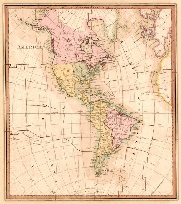 Vintage Map of North America and South America, 1812