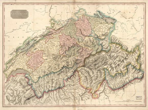 Vintage Map of Switzerland, 1818