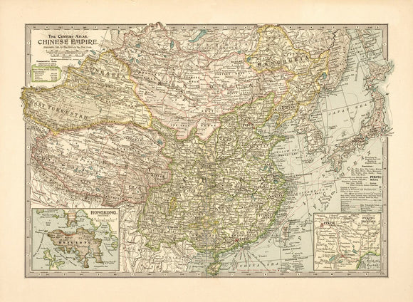 Vintage Map of The century atlas, Chinese empire, 1897