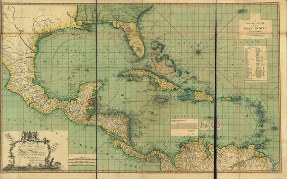 Vintage Map of the Caribbean or West Indies, 1796