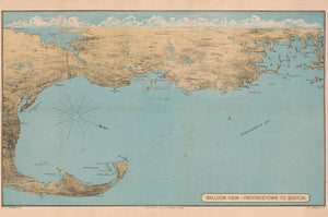 Vintage Map of Boston to Provincetown, Balloon view, 1879