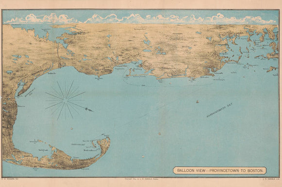 Vintage Map of Boston to Provincetown, Balloon view, 1879