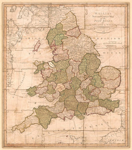 Vintage Map of England and Wales : with the principal roads and distances of the county towns for London, 1810