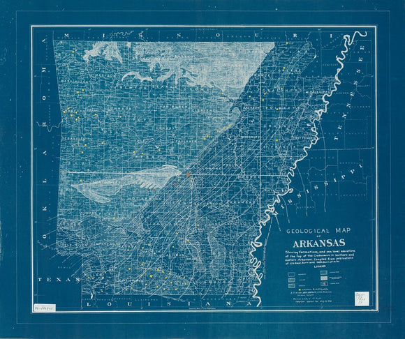 Vintage Geological Map of Arkansas : showing formation of the cretaceous in southern and eastern Arkansas, 1920