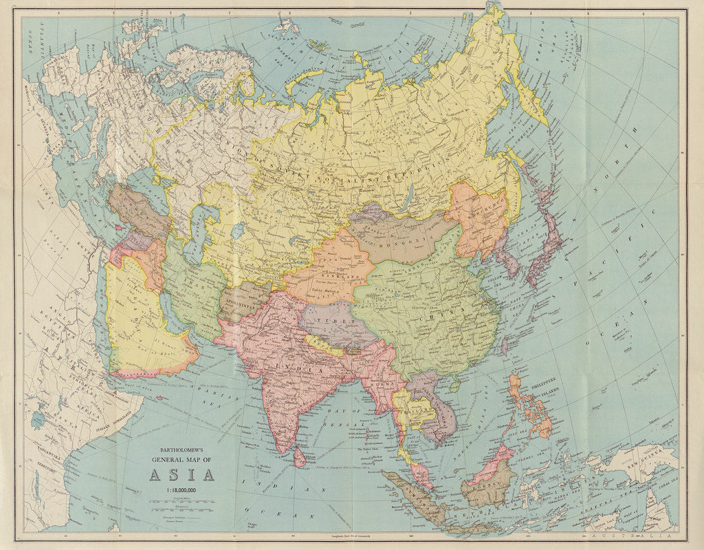 Vintage General Map of Asia, 1940 – wallmapsforsale