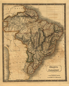 Vintage Map of Brazil and Paraguay, 1828