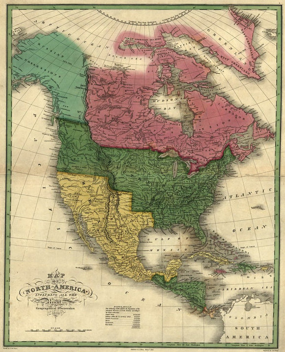 Vintage Map of North America including all the recent geographical discoveries, 1826
