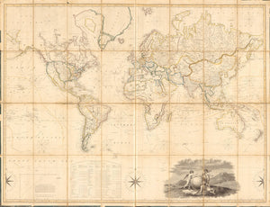 Vintage Map of the World on Mercator's Projection, 1817