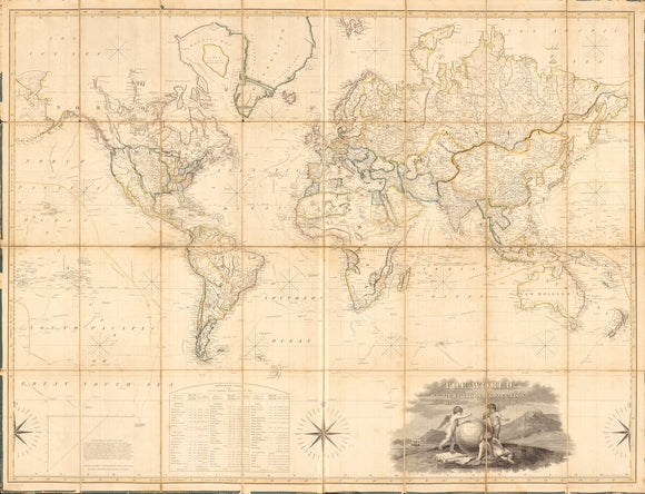 Vintage Map of the World on Mercator's Projection, 1817