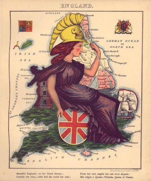 Vintage Map of England - Geographical fun : being humourous outlines of various countries, with an introduction and descriptive lines, 1868