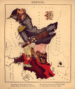 Vintage Map of Prussia - Geographical fun : being humourous outlines of various countries, with an introduction and descriptive lines, 1868