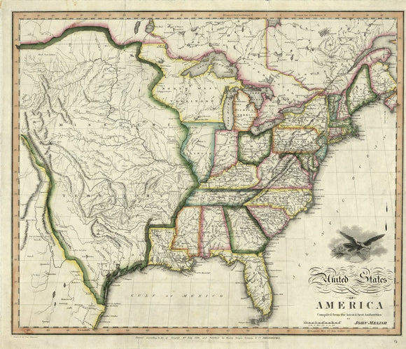 Vintage Map of United States of America, 1818