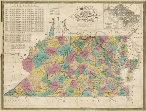 Vintage Map of Virginia and Maryland, 1832