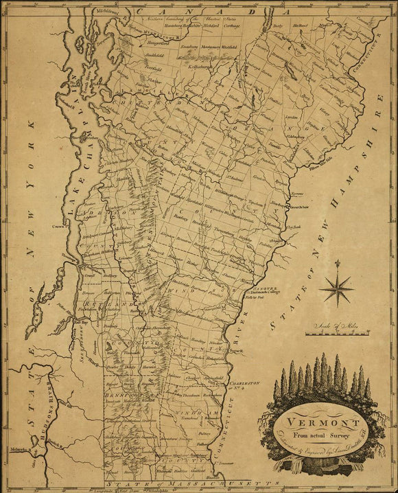 Vintage Map of Vermont, from actual survey, 1795