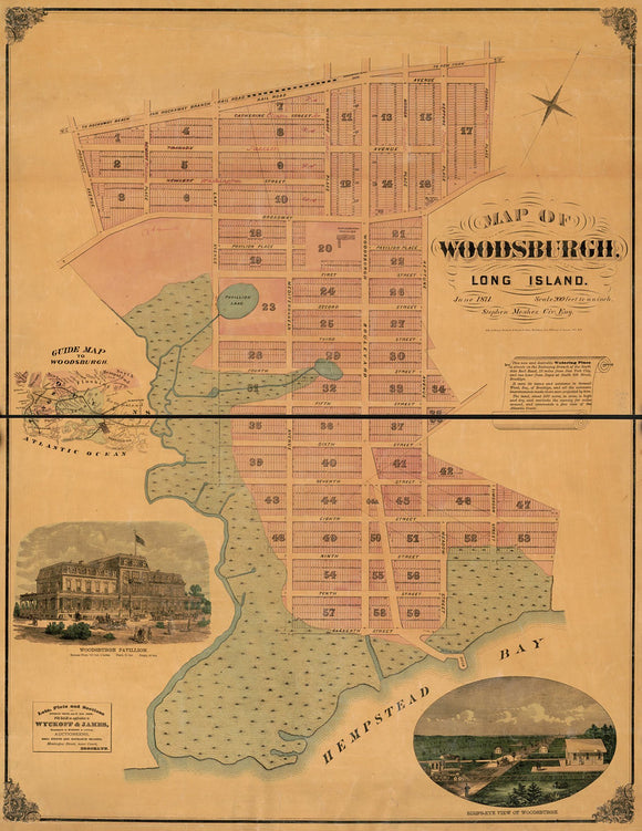 Vintage Map of Map of Woodsburgh, Long Island, 1871