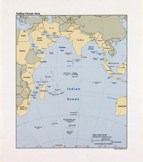 Map of Indian Ocean Area Framed Push Pin Map