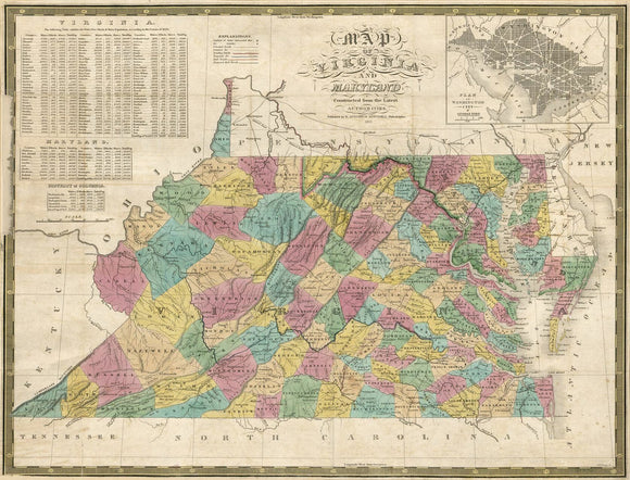 Vintage Map of Virginia and Maryland, constructed from the latest authorities., 1832