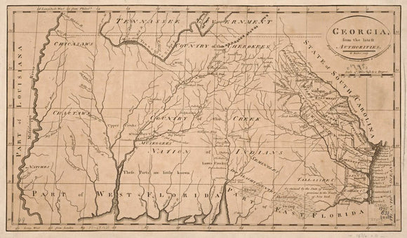 Vintage Map of Georgia, from the latest authorities, 1795