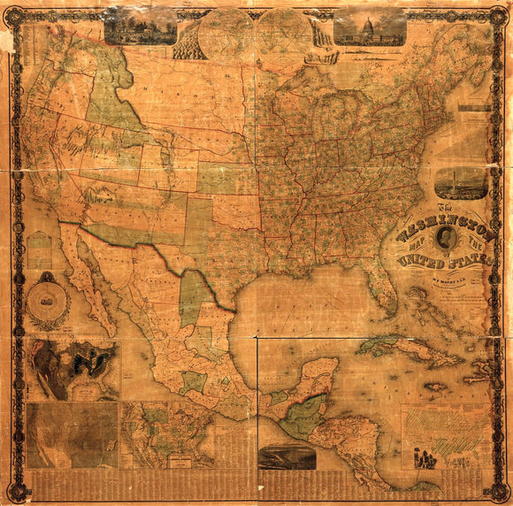 Vintage Washington map of the United States, 1861