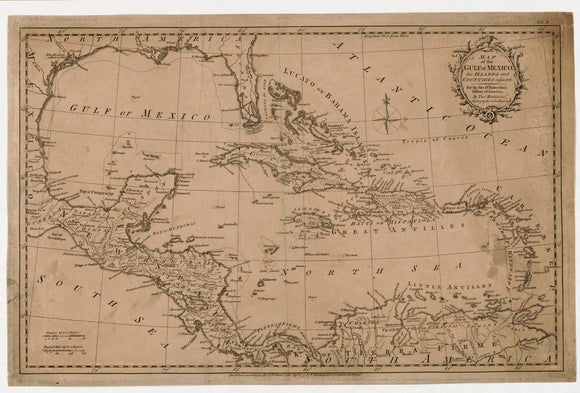 Vintage Map of the Gulf of Mexico, the islands, and countries adjacent : for the Rev. Dr. Robertson's History of America, 1777