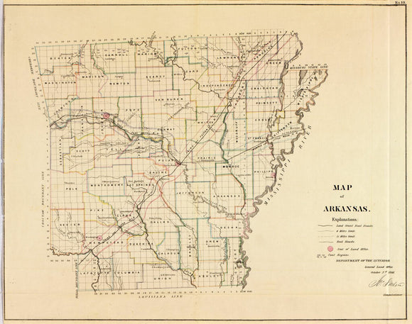 Vintage Map of Arkansas, 1866