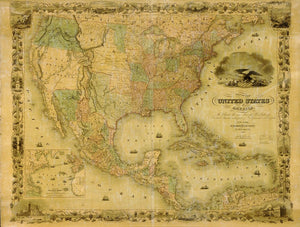 Vintage Map of the United States of America, the British Provinces, Mexico, the West Indies and Central America, with part of New Granada and Venezuela, 1849