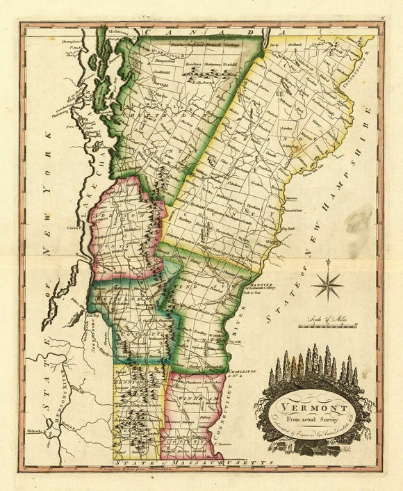 Vintage Map of Vermont, from actual survey, 1817