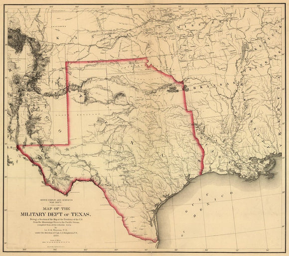 Vintage Map of Texas : being a section of the map of the territory of the U.S. from the Mississippi River to the Pacific Ocean, 1859
