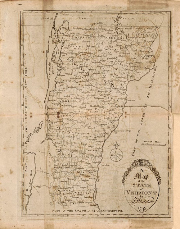 Vintage Map of the State of Vermont, 1793