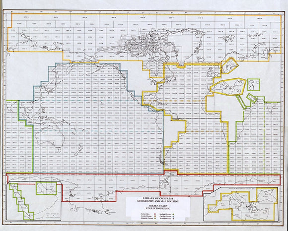 Map of Ocean Bottom, Submarine Topography, Heezen-Tharp map and papers collection., 1957 Framed Push Pin Map