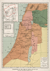 Vintage Map of Palestine in the Time of Jesus, 4 B.C. - 30 A.D. : (including the period of Herod, 40 - 4 B.C.), 1912