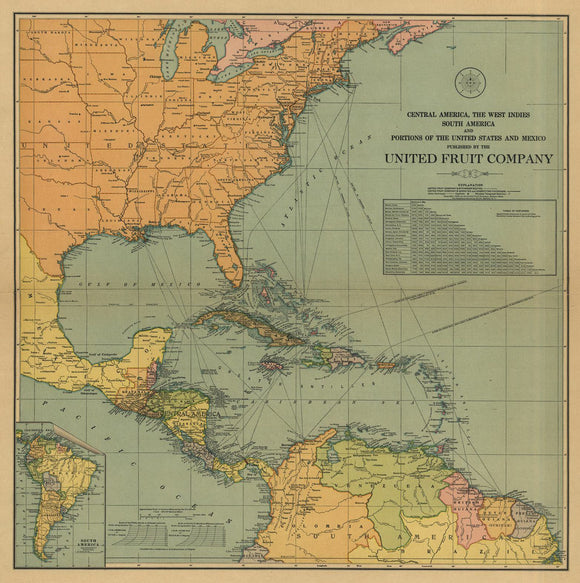 Vintage Map of Central America, the West Indies South America and portions of the United States and Mexico, 1909