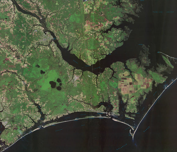 Map of Crystal Coast : North Carolina, satellite image map, 2002 Framed Push Pin Map