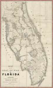 Vintage Map of the Seat of War in Florida, 1852