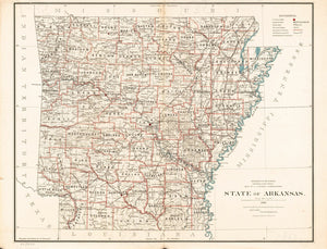 Vintage Map of State of Arkansas, 1886