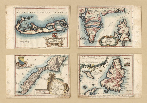 Vintage Map of Maps of Bermuda, Iceland, Jan Mayen Island, and Newfoundland, 1692