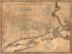 Vintage Map of Massachusetts, Rhode Island, and Connecticut, 1840