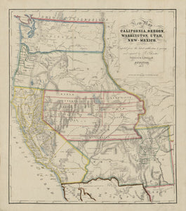 Vintage Map of California, Oregon, Washington, Utah and New Mexico, 1853