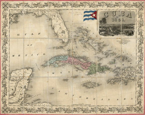 Vintage Map of Cuba, 1851